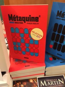 Métaquine® en bonne compagnie à l'étal de la librairie Payot, estampillé "Sélection Payot/L'Hebdo"